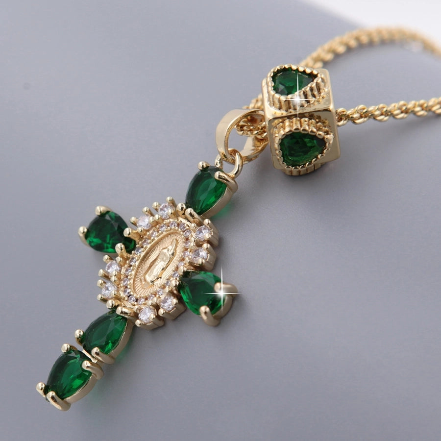 1 Pcs Green Series Cross Creative Pendant Copper Plating 18K Gold Inlaid Cubic Zirconia Necklace with Piercing Love Heart Dot Accessories Removable Wear Simple Fashion for Men Women Daily Wear