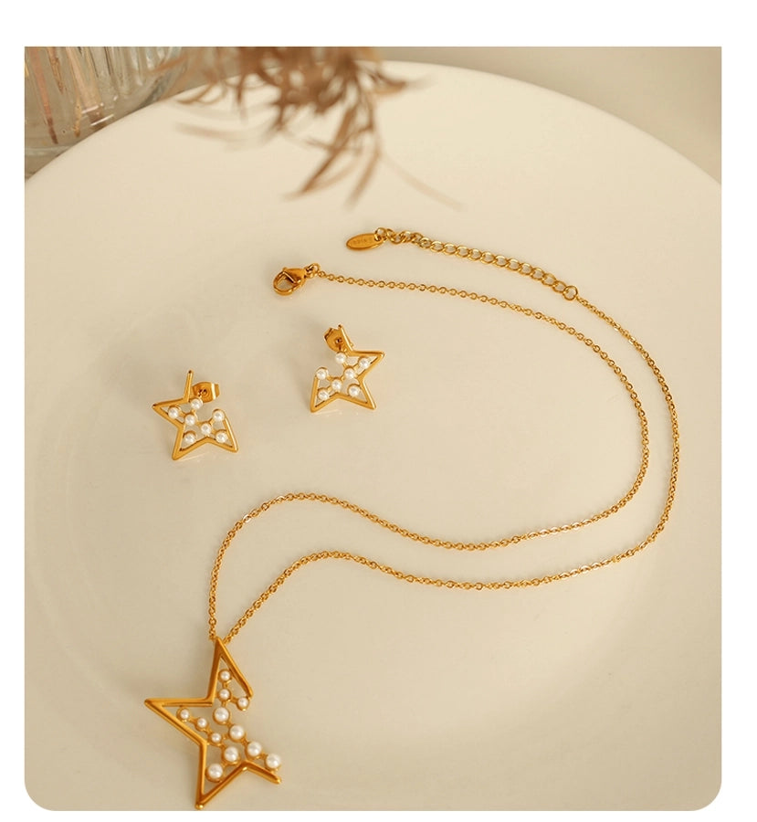 Jewelry IG Style Elegant French Style Star 304 Stainless Steel Artificial Pearls 18K Gold Plated Polishing Plating Inlay Jewelry Set