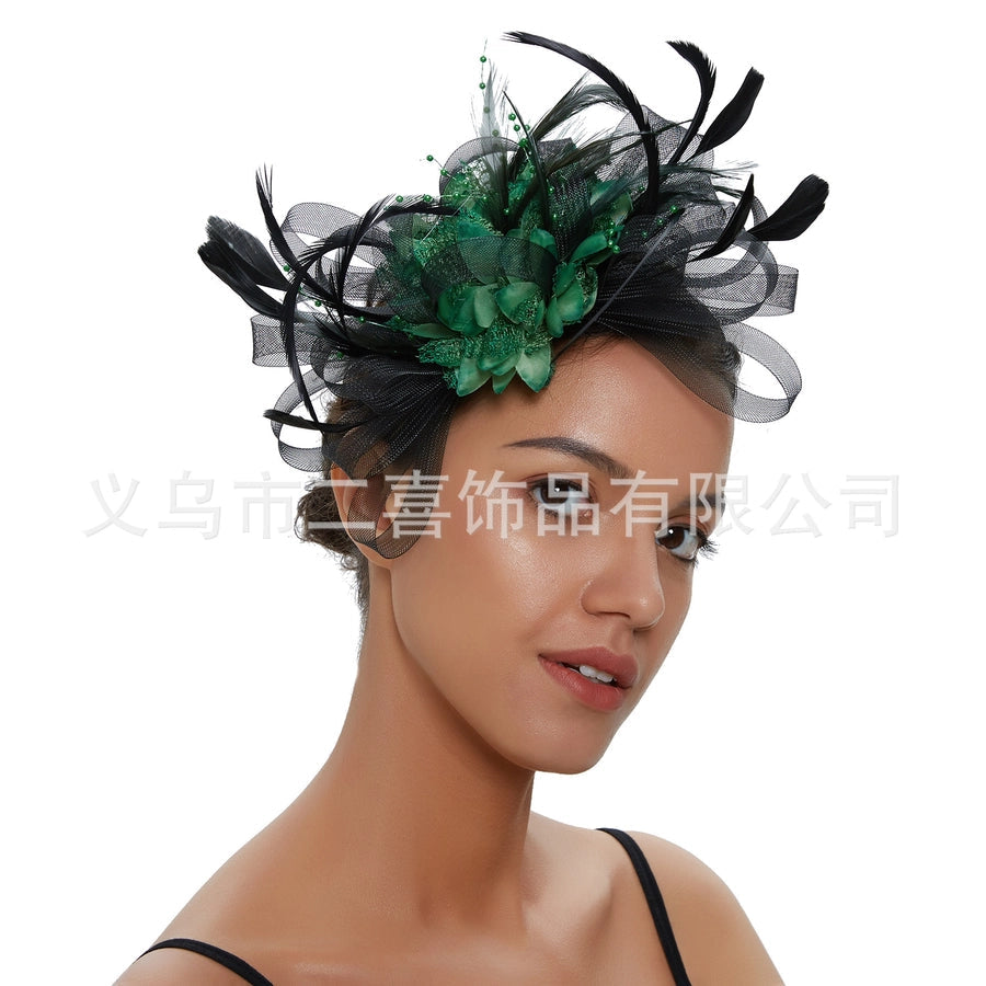 fashion feather bridal mesh top hat accessories hairband