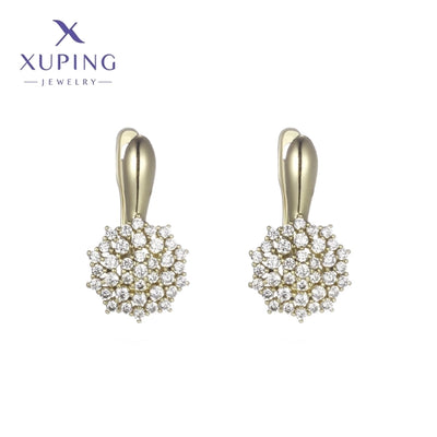 6 Pairs XUPING Simple Style Flower Plating Inlay Copper Artificial Gemstones 18K Gold Plated Earrings