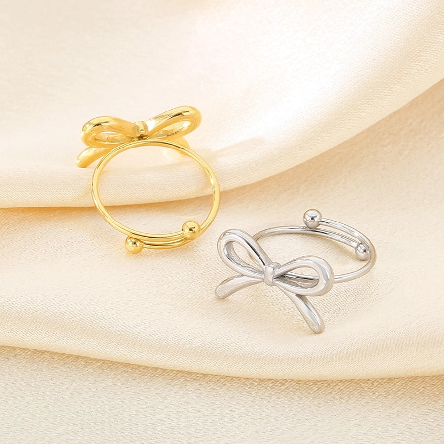 Jewelry Simple Style Bow Knot 304 Stainless Steel 18K Gold Plated Open Rings