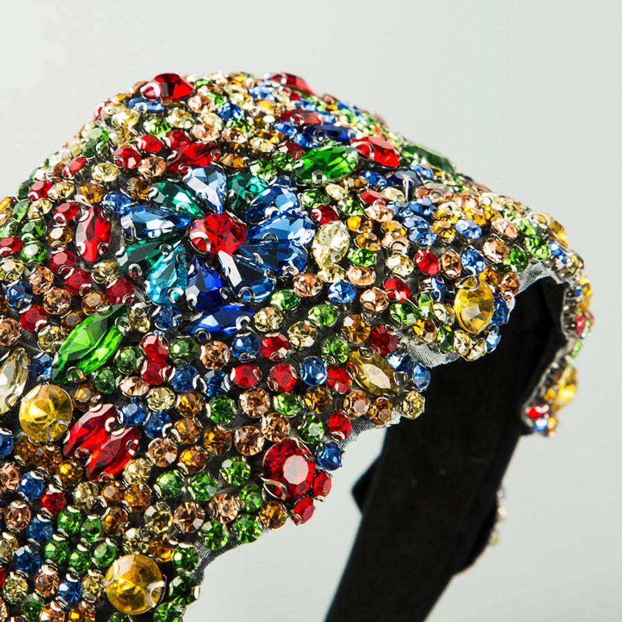 new super exaggerated starry colorful rhinestone wide-brimmed headband women's luxury fabric headwear