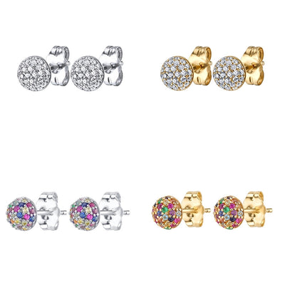 1 Pair IG Style Shiny Geometric Inlay Copper Zircon 24K Gold Plated Ear Studs