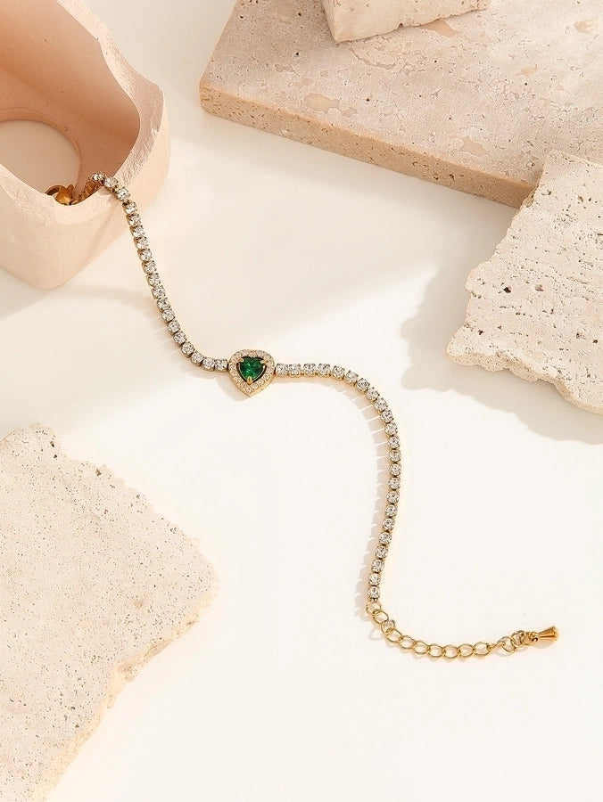 Elegant Lady Streetwear Oval Heart Shape Titanium Steel 18K Gold Plated Artificial Crystal Bracelets In Bulk