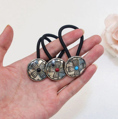 Women's Classical Ethnic Style Classic Style Cross Round Cattle Alloy Polyester Inlay Turquoise Hair Tie