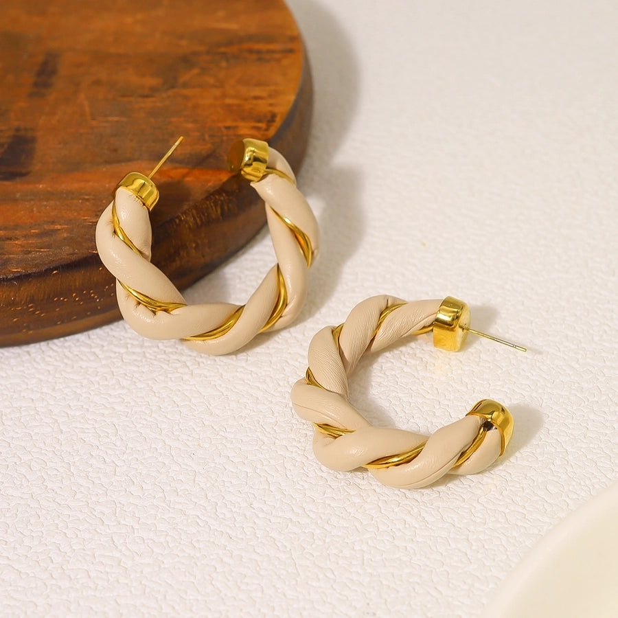 1 Pair IG Style Vacation Commute C Shape Plating 304 Stainless Steel Artificial Leather Earrings