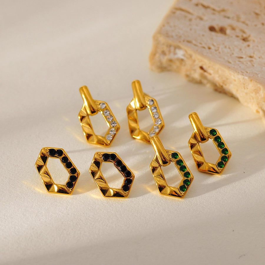 1 Pair Elegant Vintage Style Geometric 304 Stainless Steel Zircon Ear Studs