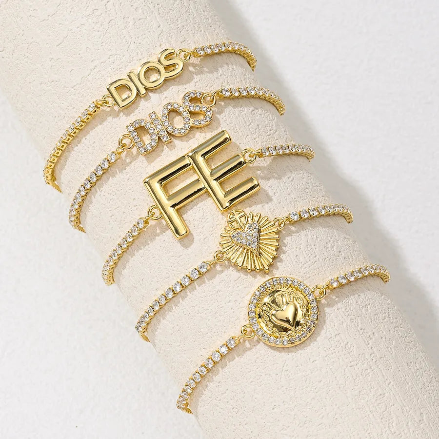 Wholesale Jewelry Classic Style Shiny Letter Heart Shape Copper Zircon Plating Bracelets box chain Tennis Chain