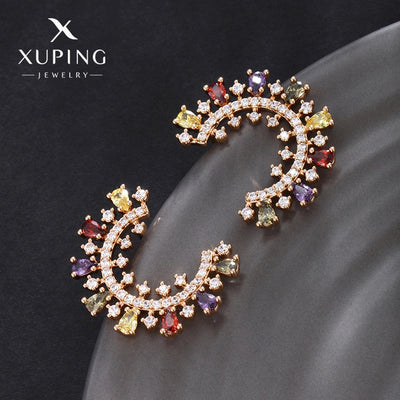 1 Pair Elegant C Shape Plating Copper Artificial Gemstones 18K Gold Plated Ear Studs