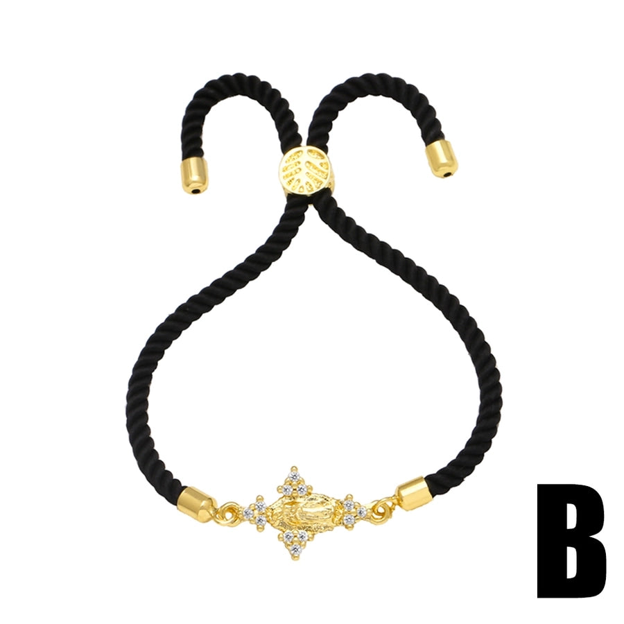 Copper 18K Gold Plated Inlay Virgin Mary Heart Shape Eye Zircon Bracelets