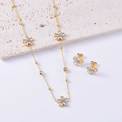 Jewelry Sweet Simple Style Flower Titanium Steel Bracelets Earrings Necklace
