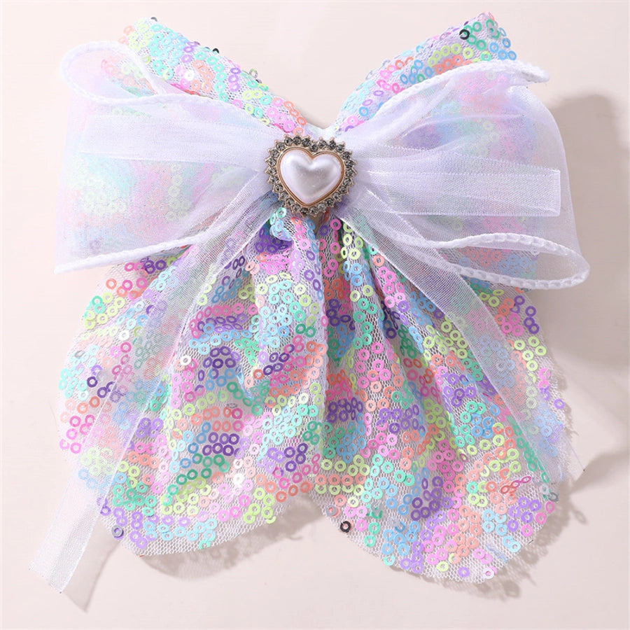 Girl'S Cute Sweet Heart Shape Bow Knot Cloth Hair Clip