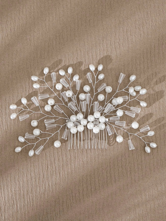 simple style flower artificial pearl inlay pearl insert comb