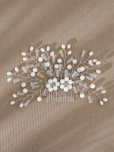 simple style flower artificial pearl inlay pearl insert comb