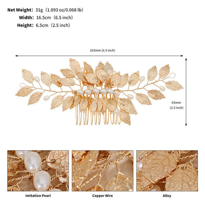 retro leaf flower alloy copper pearl inlay rhinestones insert comb