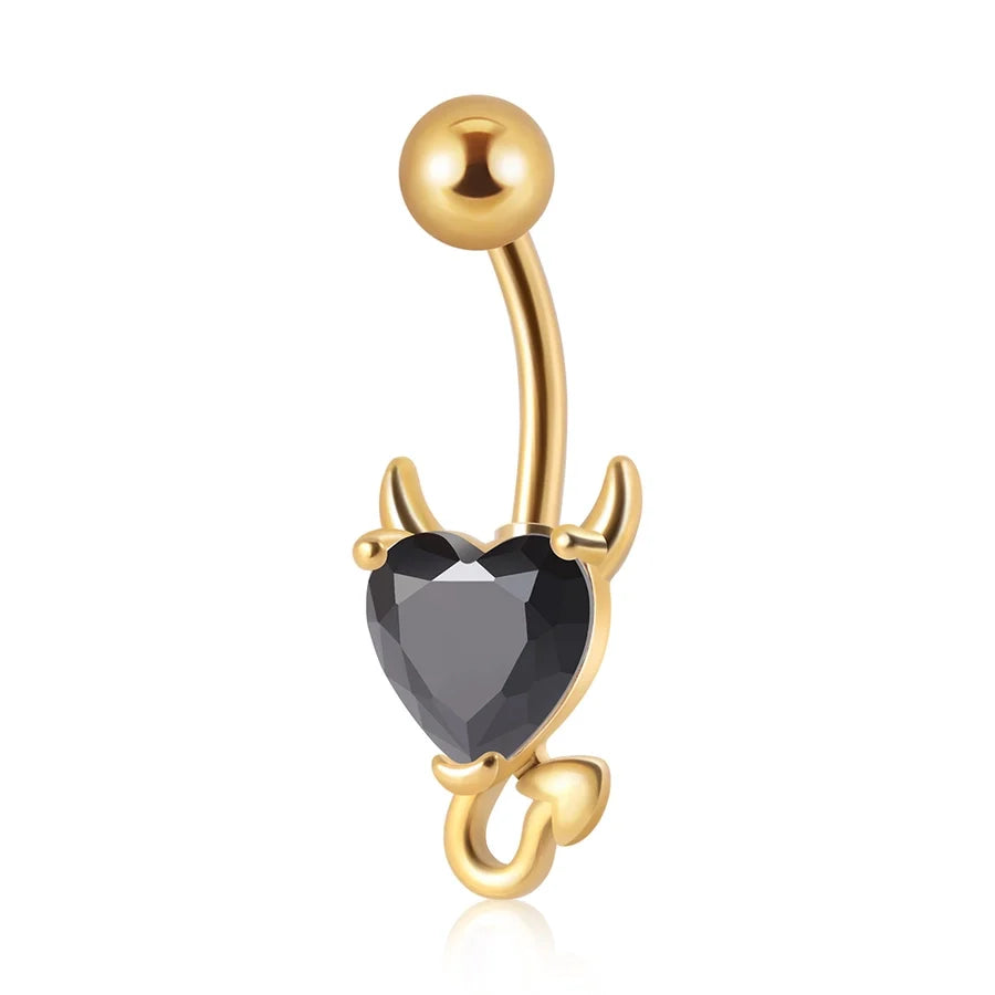 1 Piece Belly Rings IG Style Casual Cool Style Heart Shape 304 Stainless Steel Plating Zircon 18K Gold Plated