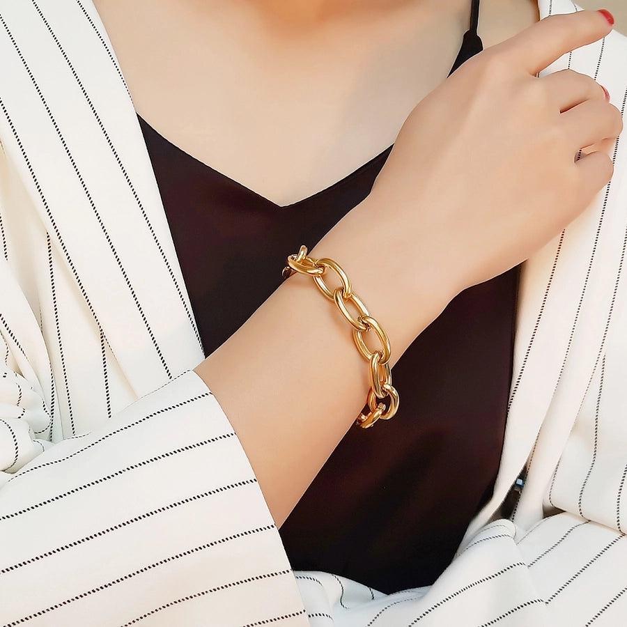Elegant Simple Style Streetwear Solid Color 304 Stainless Steel 18K Gold Plated Bracelets In Bulk