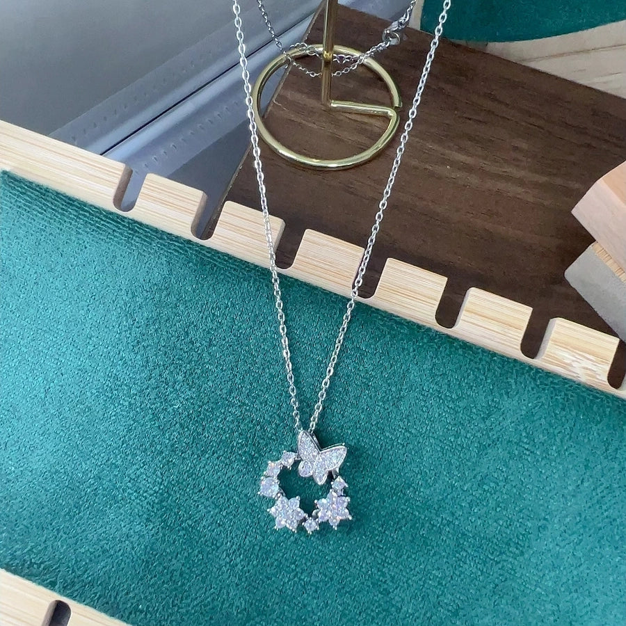 Jewelry Cute Queen Bridal Butterfly 316 Stainless Steel  Copper Zircon 18K Gold Plated Appliques Pendant Necklace