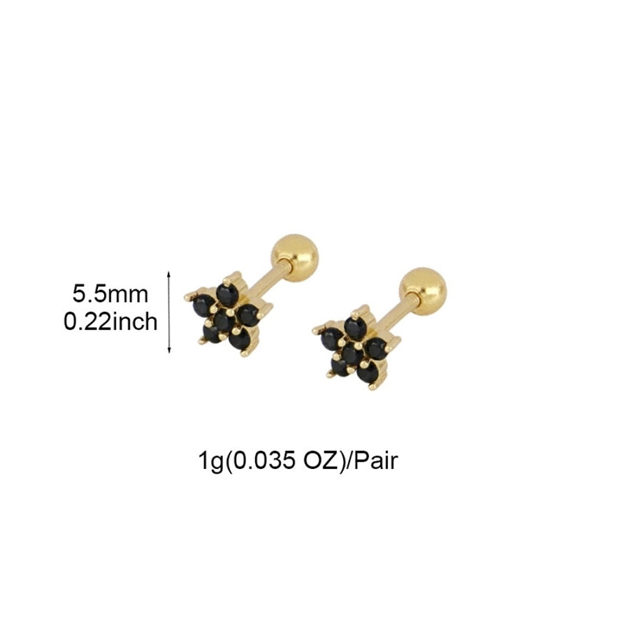 1 Pair IG Style Simple Style Flower Inlay Copper Zircon Gold Plated Ear Studs