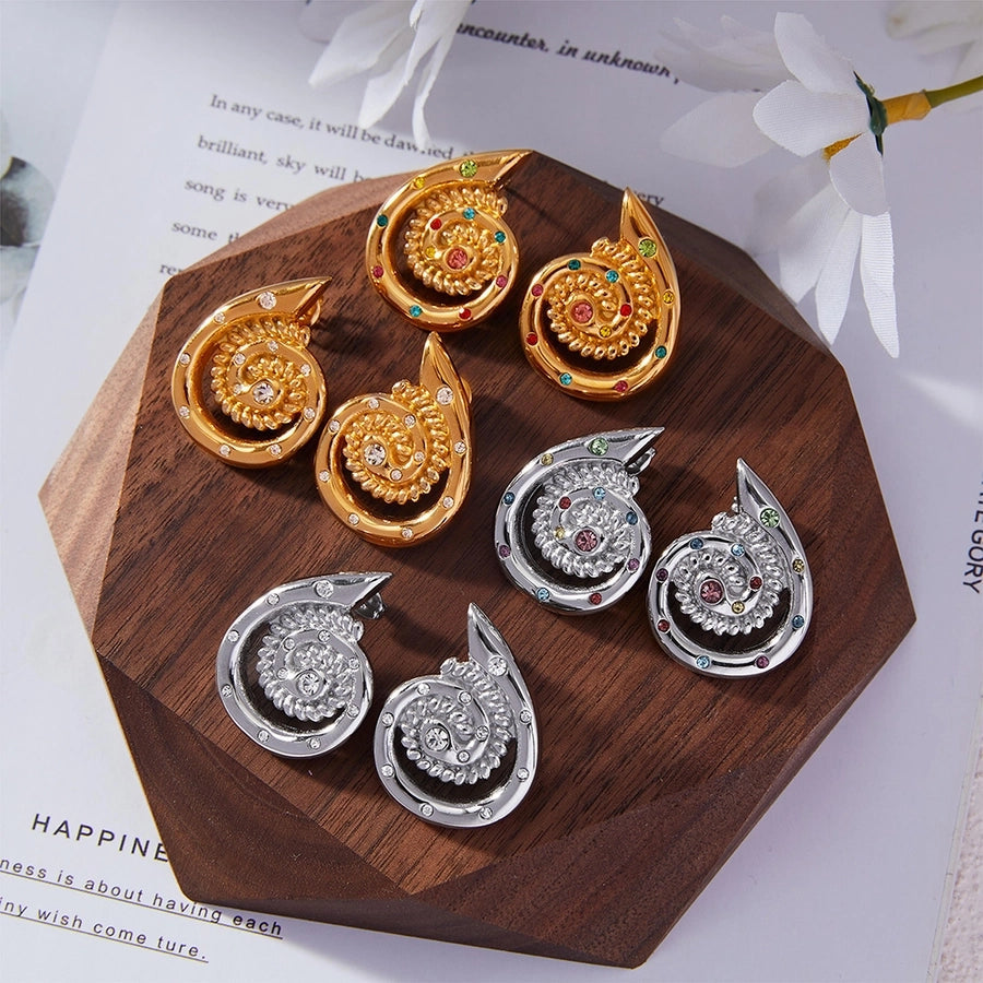 1 Pair Casual Elegant Modern Style Spiral Plating Inlay Titanium Steel 18K Gold Plated Ear Studs