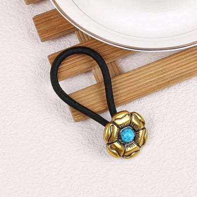 Women's Classical Ethnic Style Classic Style Cross Round Cattle Alloy Polyester Inlay Turquoise Hair Tie