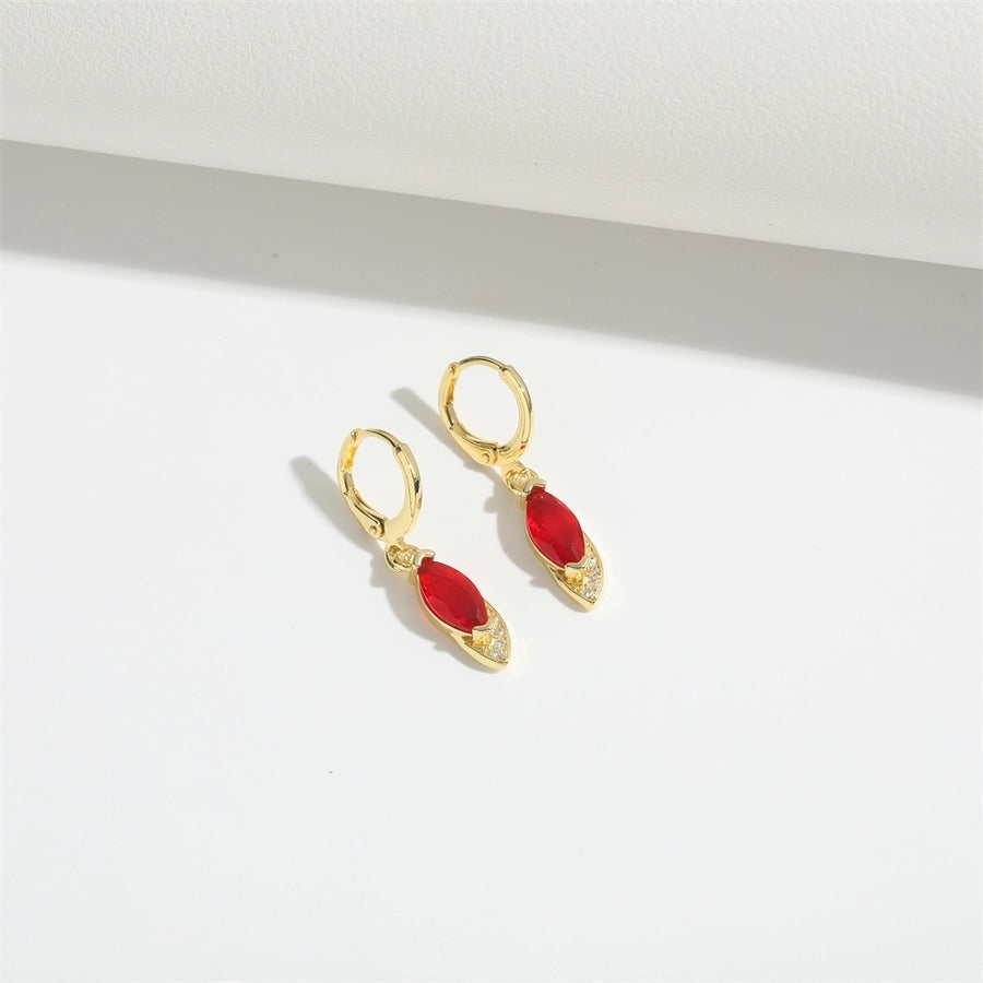 1 Pair Elegant Simple Style Solid Color Plating Inlay Copper Zircon 14K Gold Plated Drop Earrings