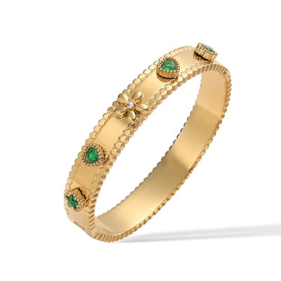 Retro Simple Style Commute Heart Shape Flower 304 Stainless Steel Zircon Bangle In Bulk