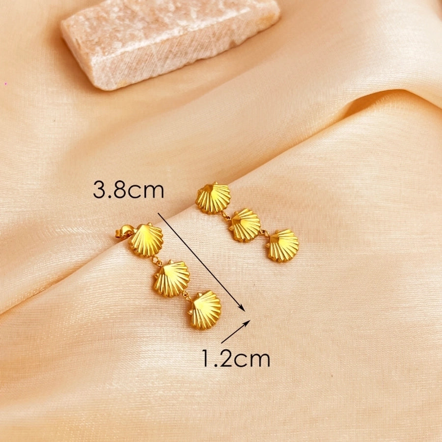 1 Pair Elegant Vacation Sector Shell Polishing 304 Stainless Steel 18K Gold Plated Drop Earrings