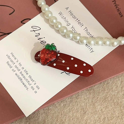 Sweet Women's Polka Dots Strawberry Alloy Inlay Rhinestones Hair Clip