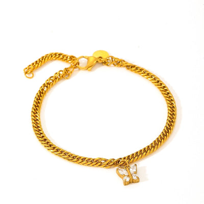 Elegant Butterfly Titanium Steel 18K Gold Plated Cuban Link Chain Curb Chain Bracelets In Bulk