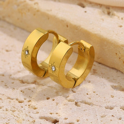 1 Pair Retro Eight awn star Solid Color 304 Stainless Steel Hoop Earrings