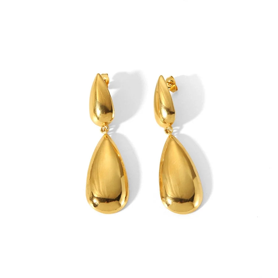 1 Pair Elegant Water Droplets Mixed Metal Plating 304 Stainless Steel 18K Gold Plated Drop Earrings