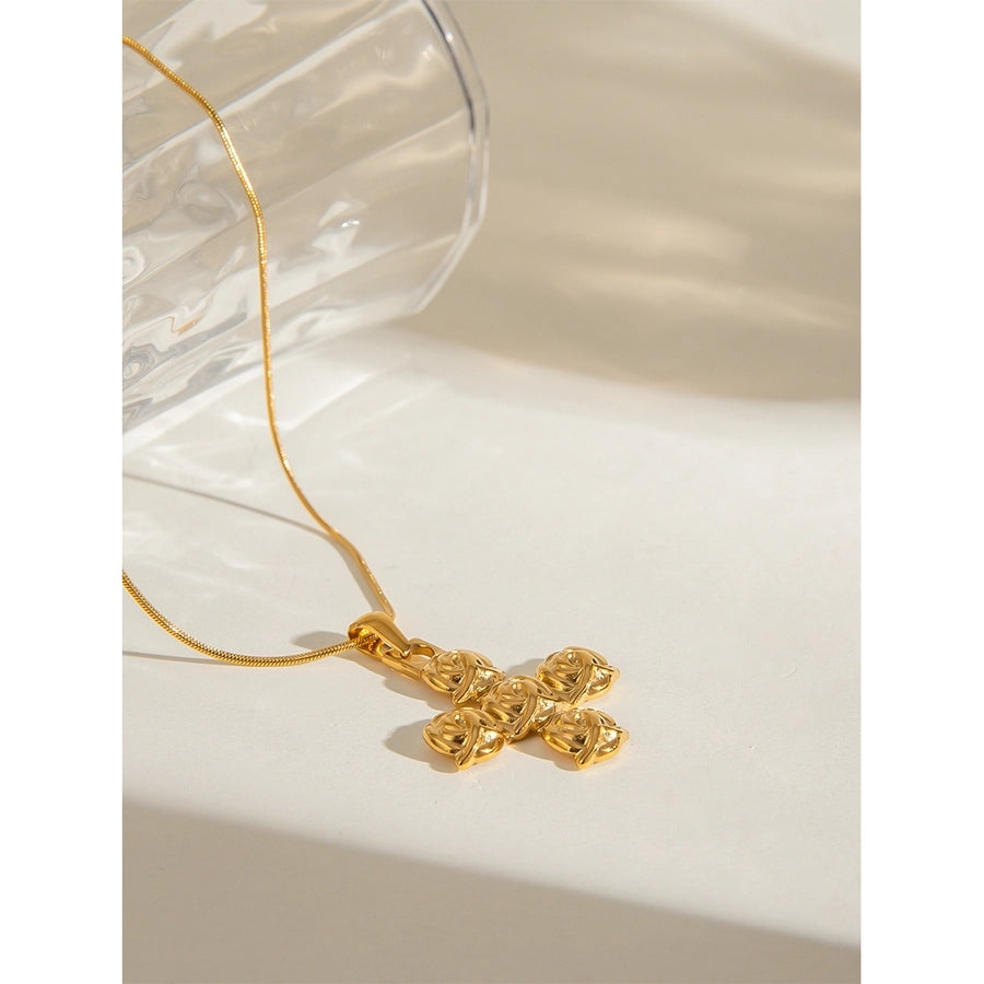 Jewelry Classic Style Cross Rose 304 Stainless Steel Pendant Necklace