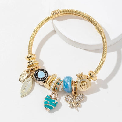 Casual Elegant Lady Heart Shape Dragonfly 304 Stainless Steel Alloy Artificial Crystal Bangle In Bulk