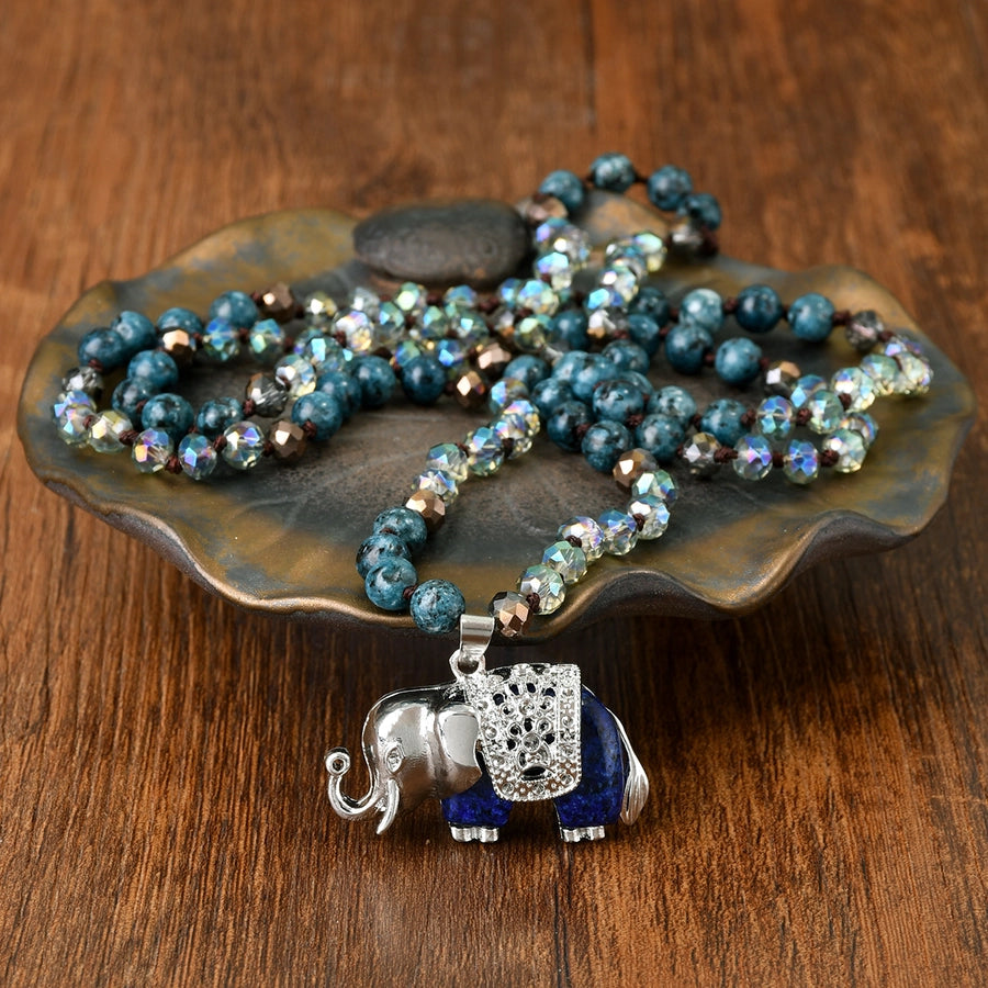 Casual Simple Style Streetwear Elephant Alloy natural stone Pendant Necklace In Bulk