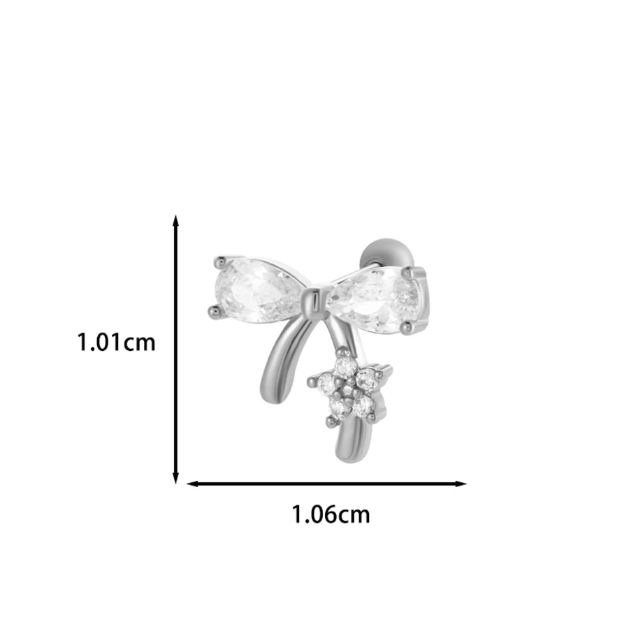 1 Piece IG Style Simple Style Korean Style Heart Shape Butterfly Bow Knot Inlay 316 Stainless Steel  Copper Zircon Ear Studs