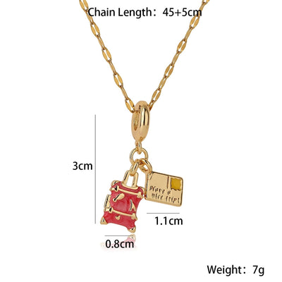 Copper 18K Gold Plated Enamel Geometric Pendant Necklace