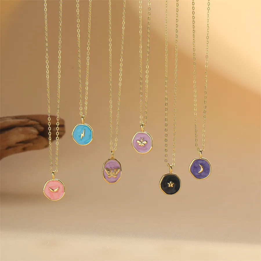 Copper 14K Gold Plated Enamel Butterfly Pendant Necklace