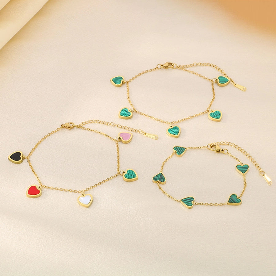 Simple Style Heart Shape 304 Stainless Steel 18K Gold Plated Bracelets In Bulk