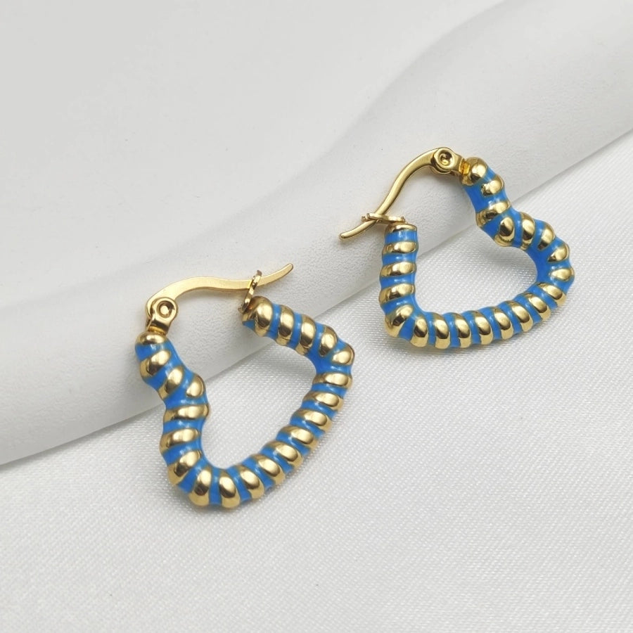 1 Pair Elegant Simple Style Heart Shape Twist Enamel 304 Stainless Steel Stainless Steel Earrings