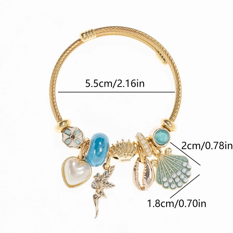 Casual Heart Shape Shell 304 Stainless Steel Alloy Artificial Crystal Bangle In Bulk
