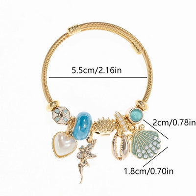 Casual Heart Shape Shell 304 Stainless Steel Alloy Artificial Crystal Bangle In Bulk