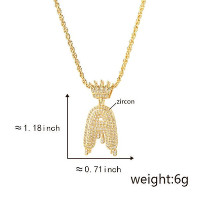 Copper Hemp flowers chain 18K Gold Plated Letter Zirconia Pendant Necklace
