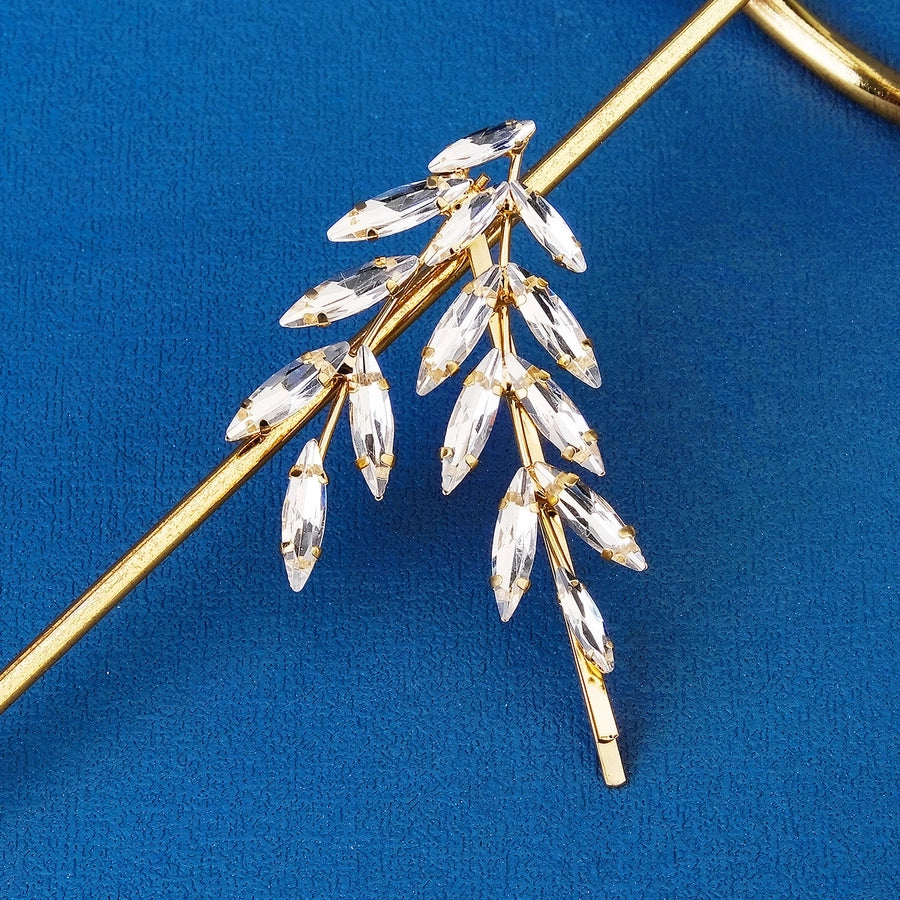 sweet simple style leaf alloy inlay rhinestones hair clip