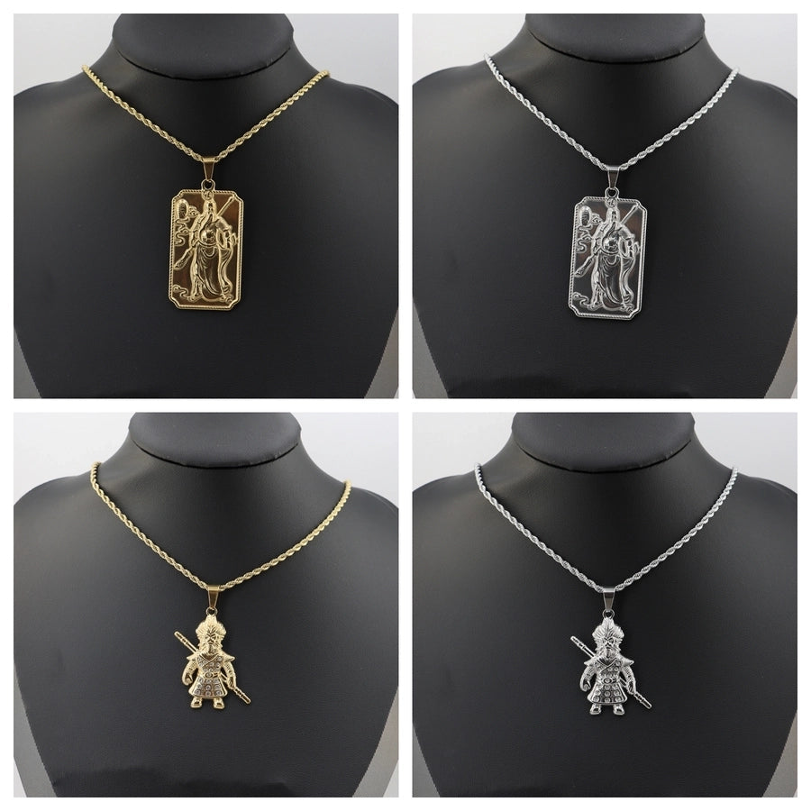 Jewelry Vintage Style Human 304 Stainless Steel Zircon Gold Plated Plating Inlay Pendant Necklace