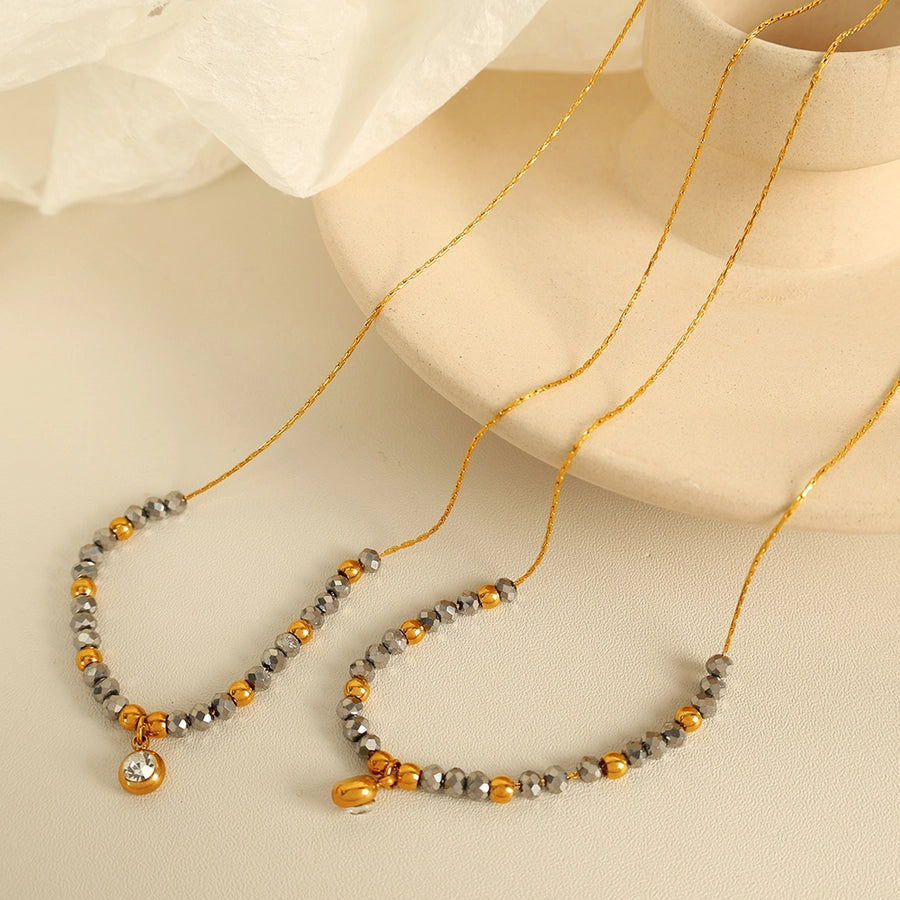 Jewelry IG Style Vintage Style French Style Round 304 Stainless Steel 18K Gold Plated Beaded Polishing Pendant Necklace