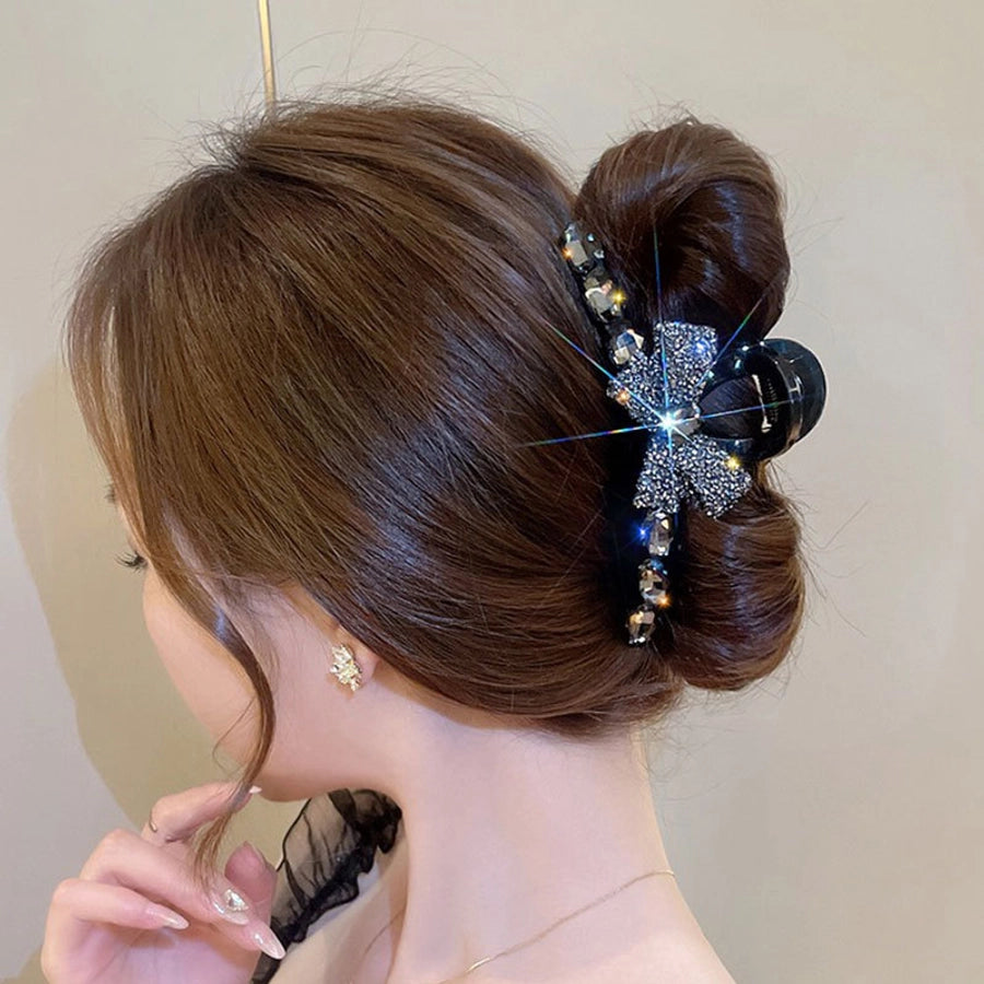 Full diamond bow large hair clip high-grade updo hairpin female back spoon  New elegant clip headdress