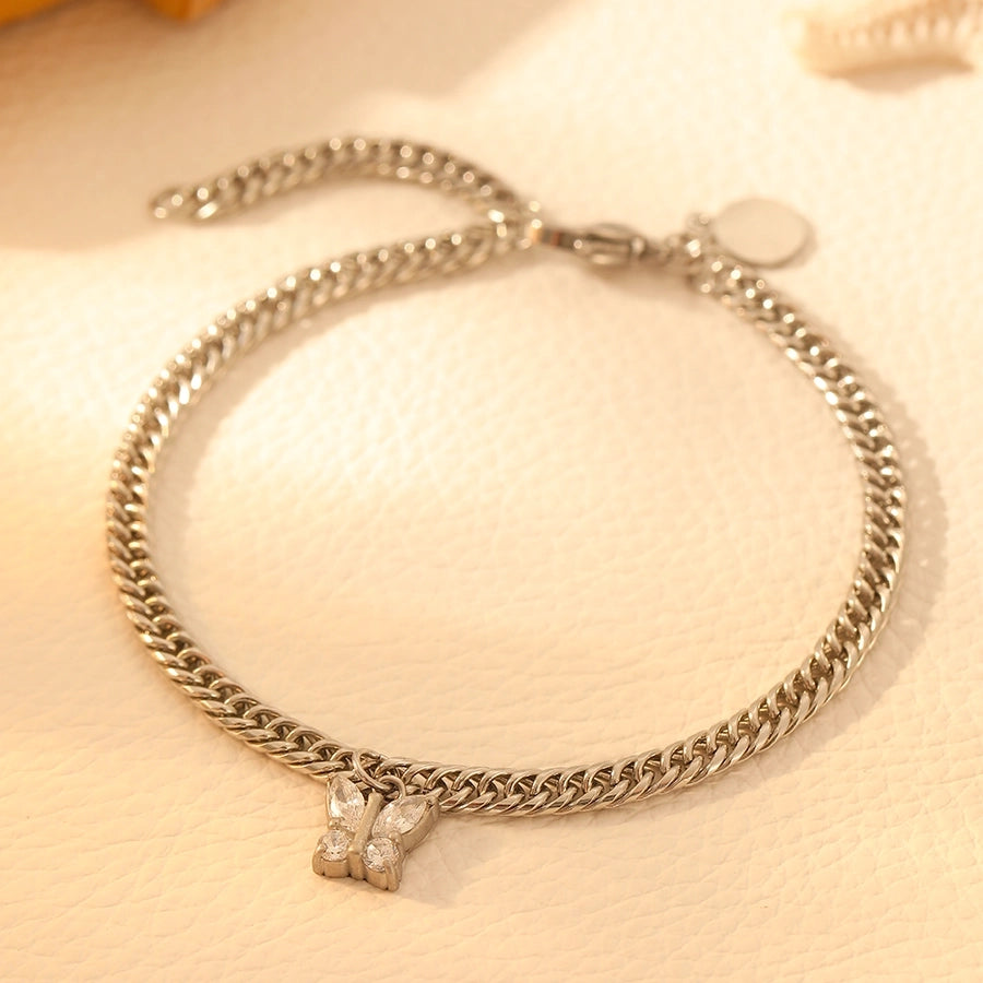 Elegant Butterfly Titanium Steel 18K Gold Plated Cuban Link Chain Curb Chain Bracelets In Bulk