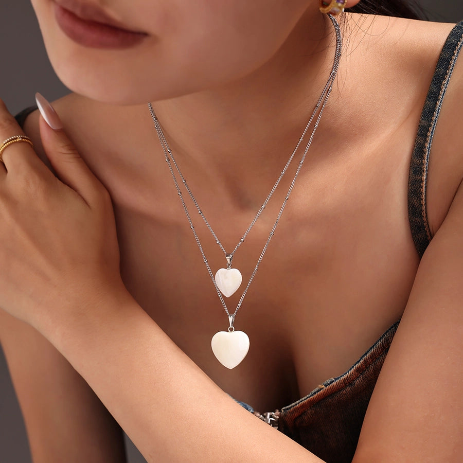 Jewelry Elegant Heart Shape 304 Stainless Steel Shell 18K Gold Plated Plating Pendant Necklace