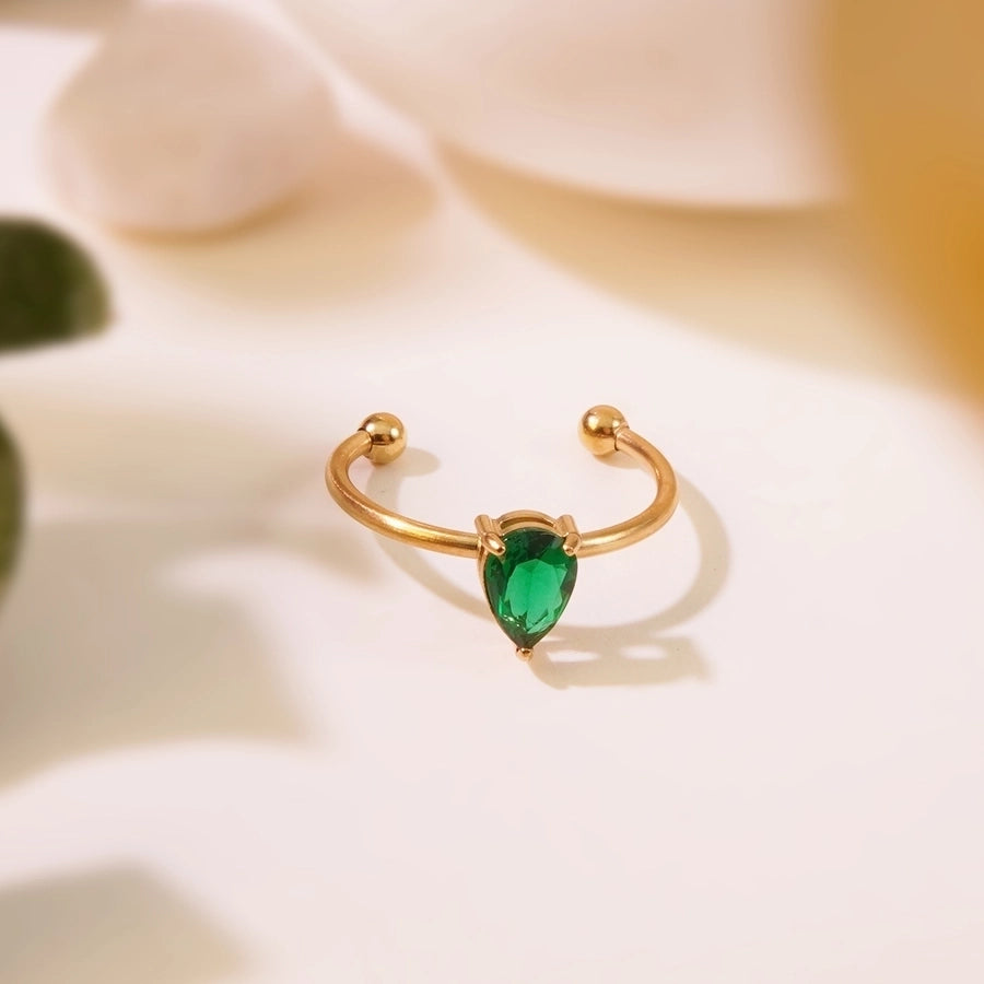 Jewelry Tropical Simple Style Cool Style Triangle Geometric 304 Stainless Steel Artificial Rhinestones 18K Gold Plated Inlay Open Rings